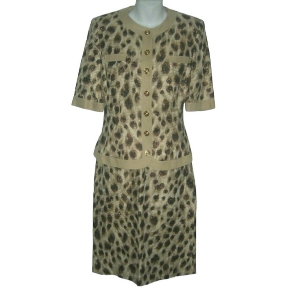 Louis Feraud Suit Vintage Leopard Print Metallic Linen Logos Old Money Mob Wife - Picture 3 of 16